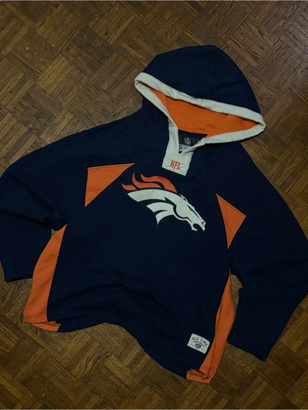 Y2K NFL Denver Broncos Navy and Orange Crewneck Hoodie